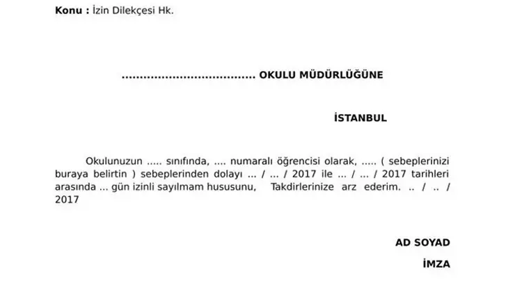 okul izin dilekçesi